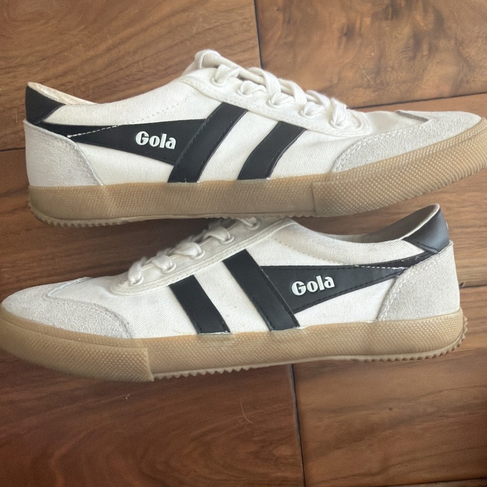 Gola Badminton Sz 8 Casual Canvas Sneakers in Off White Black Canvas Gum Retro - Picture 5 of 7